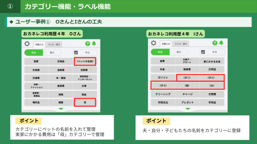 ユーザー事例：カテゴリーにペットや家族の名前を入れて管理