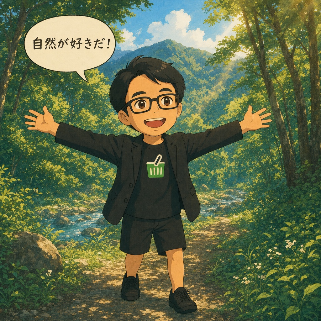 森の中で深呼吸をするえじりのイラスト