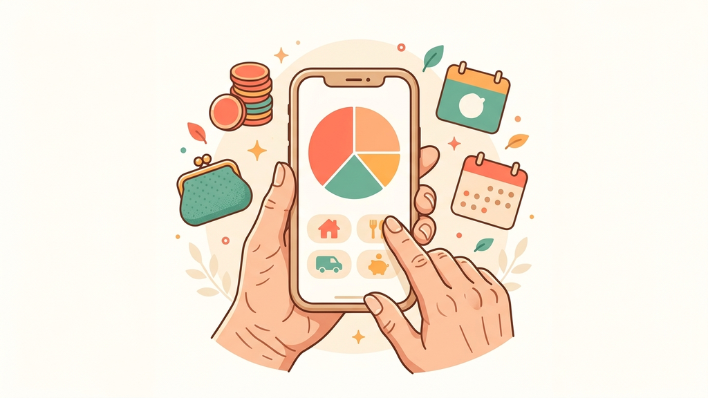 スマホの家計簿アプリで支出を円グラフで見える化するようす